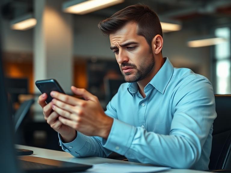 Profissional procurando informações antigas no celular